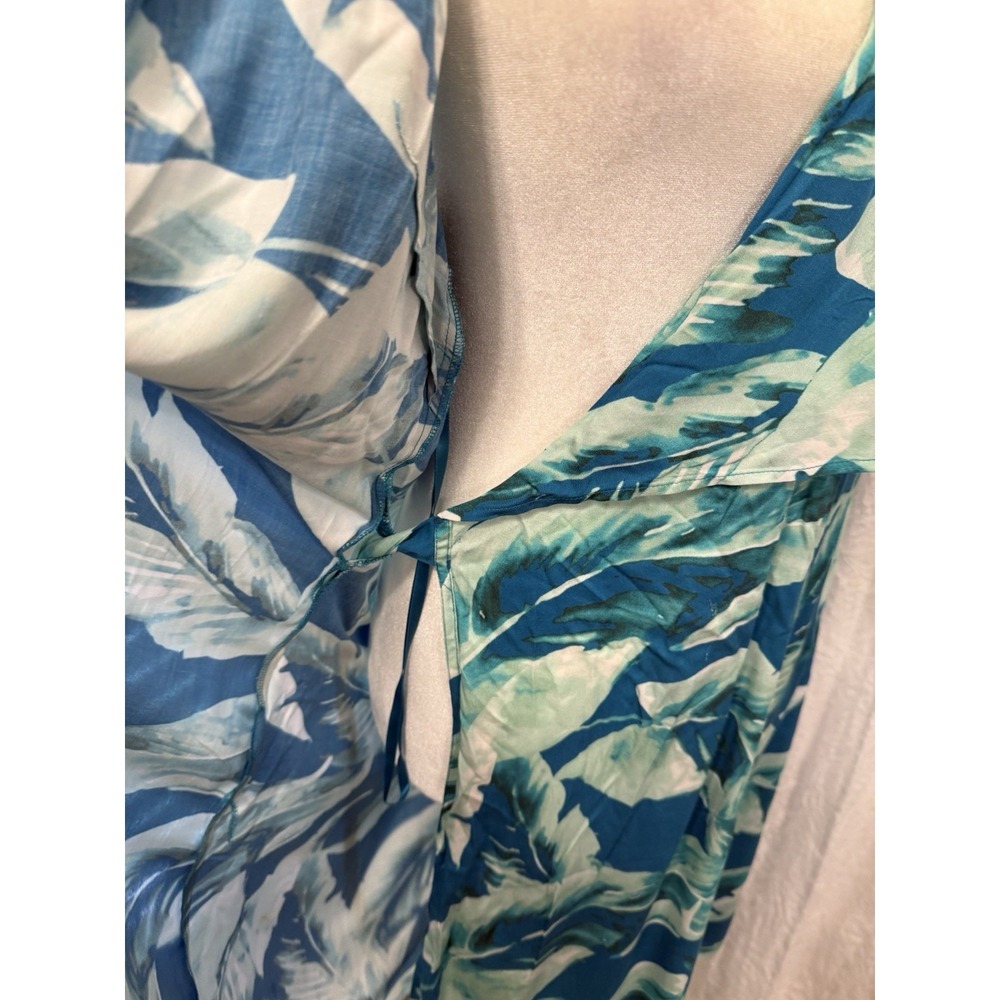 Gianni Bini Tropical Midi Wrap Dress Women Size Medium Aqua Summer Beach Cruise - Picture 12 of 16